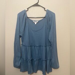 LC Lauren Conrad Dusty Blue Ruffle Blouse Women’s size L